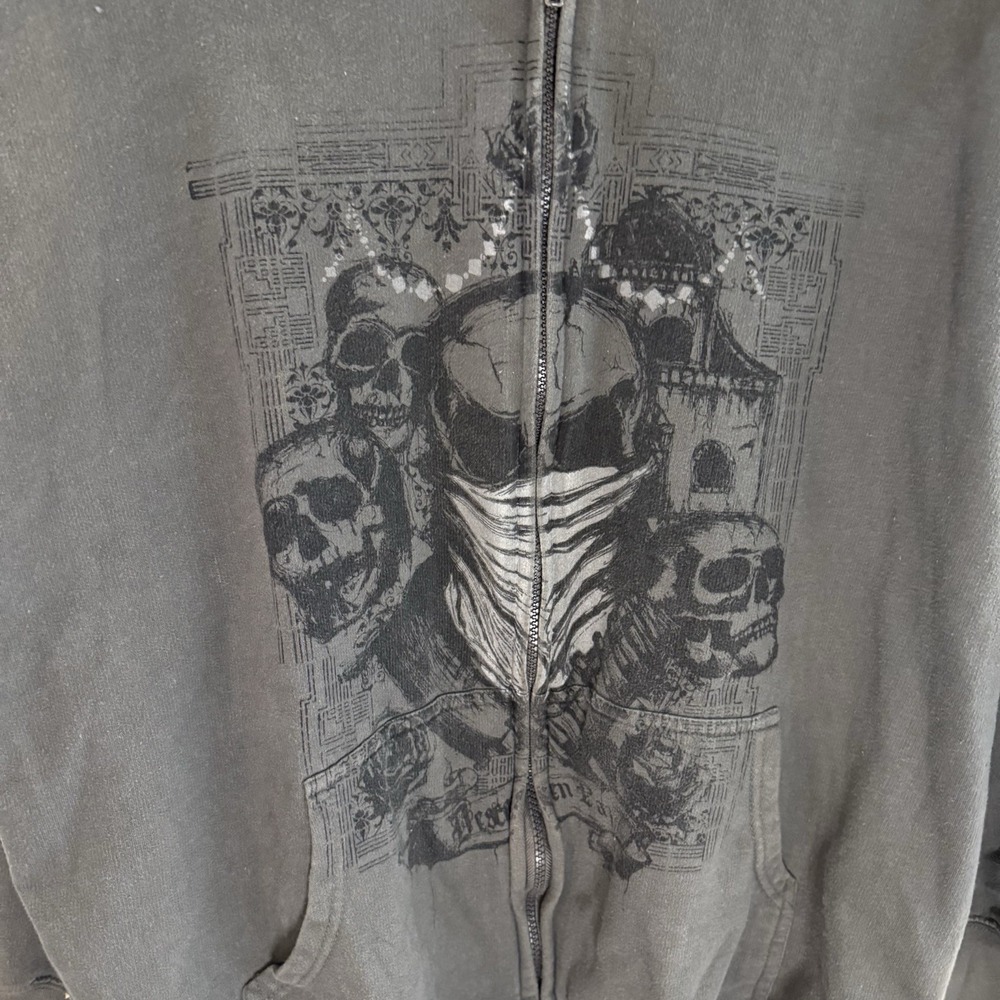 Mad‎ Engine Men's Zip Up Hoodie Skeleton Goth Grunge Skater XL - Picture 2 of 16